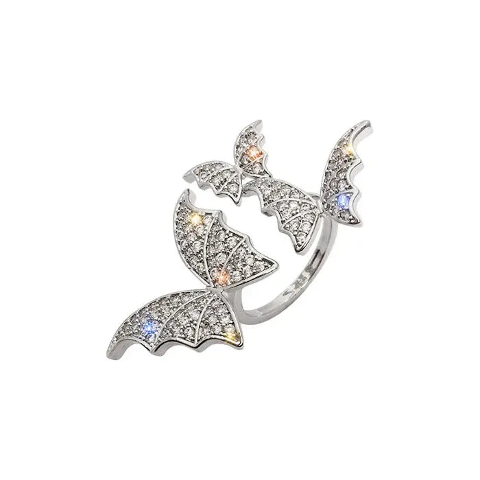Adjustable Luxury Silver Butterfly Zircon Ring for Women Fashion Jewelry