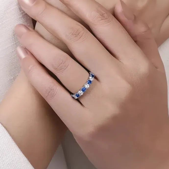 Blue White Round Cubic Zirconia Geometric Wedding Promise Ring 2023 Brass