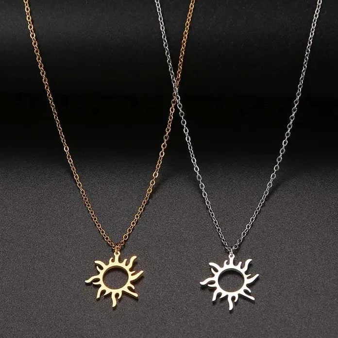 Vintage Silver Sun Moon Pendant Necklace Stainless Steel Unisex Jewelry Gift Charm