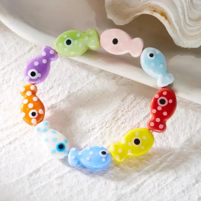 Ceramic Beaded Small Fish Dopamine Bracelets for Women and Men Elastic Gift