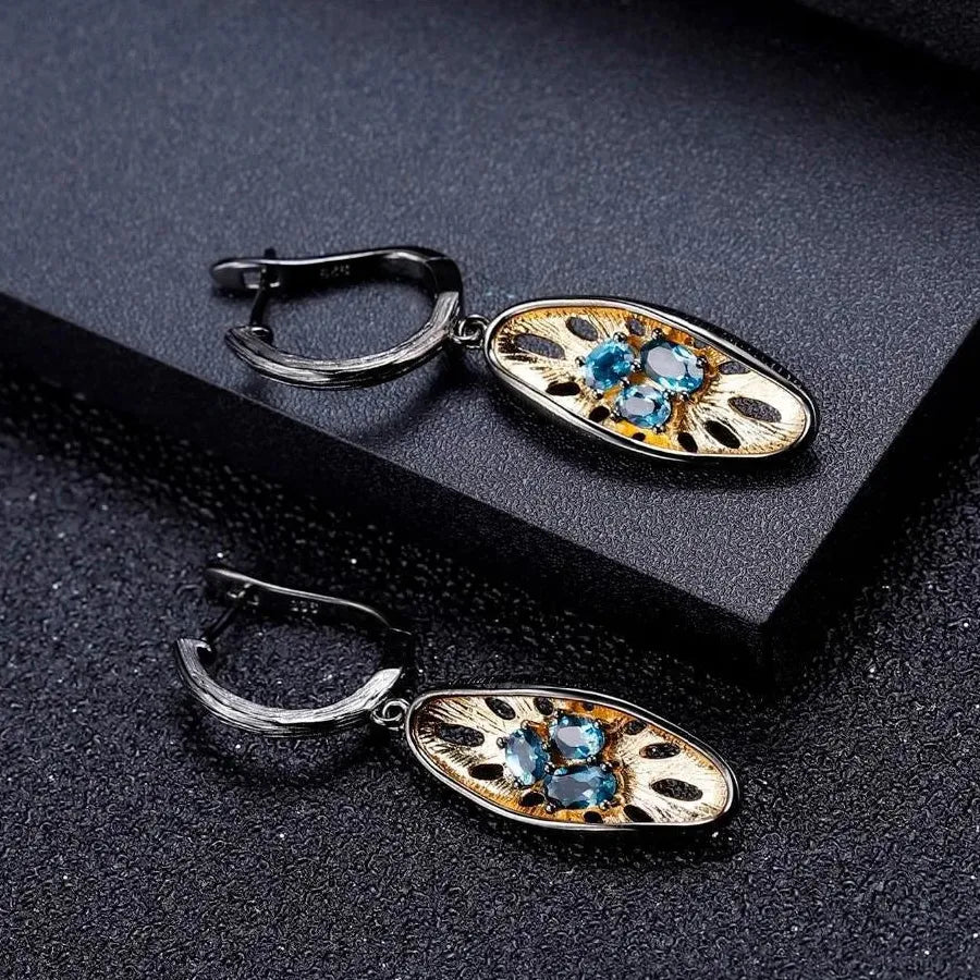 Retro Geometry Gun Black Women's Metal Inlaid Cubic Zirconia Pendant Earrings