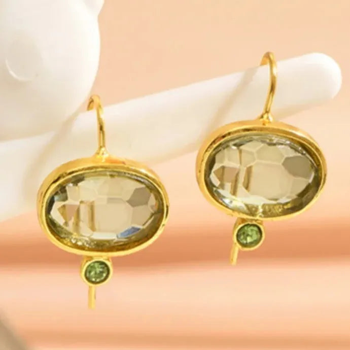 Geometric Green Round Stone Zinc Alloy Pendant Drop Earrings for Women & Girls