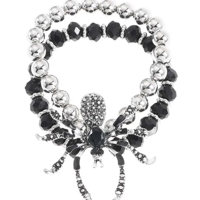 Punk Gothic Black Crystal Spider Necklace & Bracelet Set for Men Women
