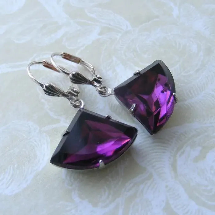 Vintage Fan-Shaped Crystal Pendant Earrings for Women Zinc Alloy Jewelry