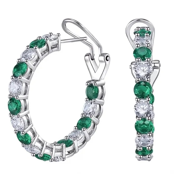 Geometric Hoop Earrings with Green Blue Cubic Zirconia in Copper Alloy