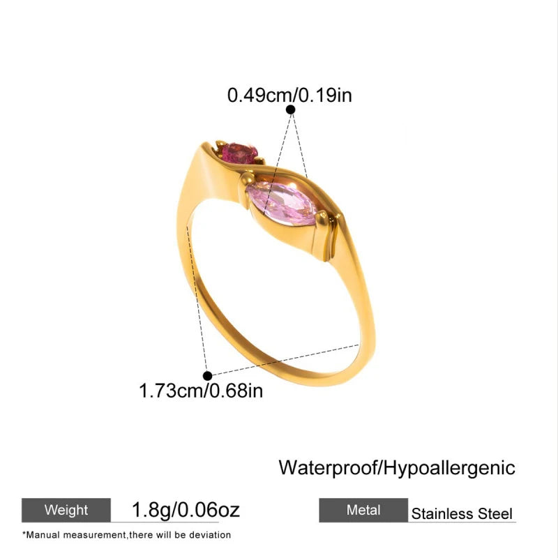 18k Gold Plated Marquise Two Stone Ring Thin Band Zircon Engagement Gift