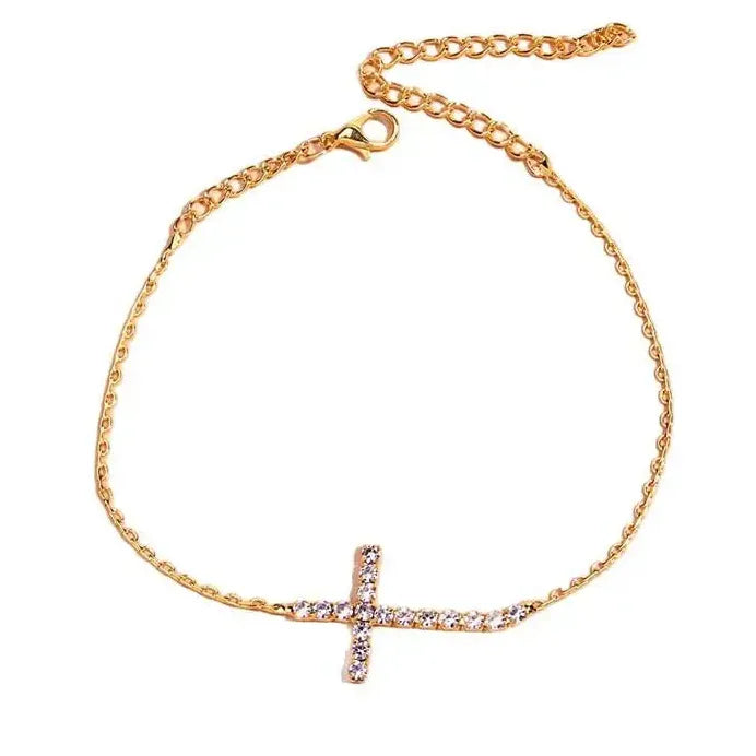Rhinestone Cross Anklet for Women Zinc Alloy Fine Metal Ankle Chain Gift