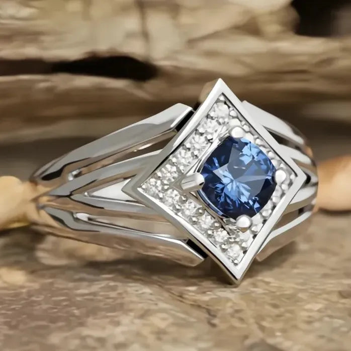 Elegant Blue Cubic Zirconia Brass Ring for Women Party Jewelry