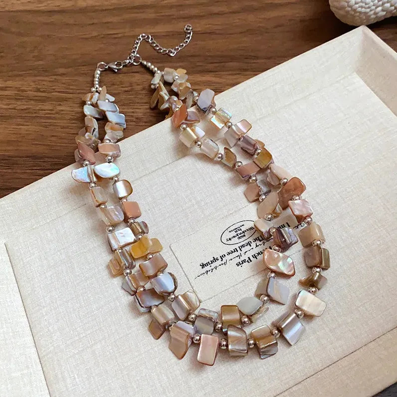 Vintage Bohemian Colored Irregular Double-Layer Natural Shell Necklace Gift