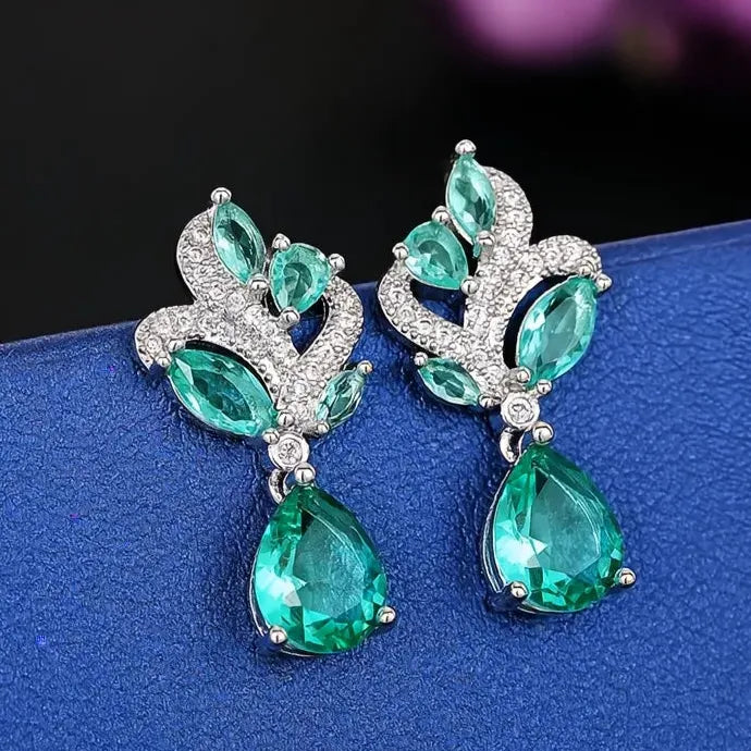 Green Cubic Zirconia Geometric Drop Earrings Brass Alloy Wedding Gift