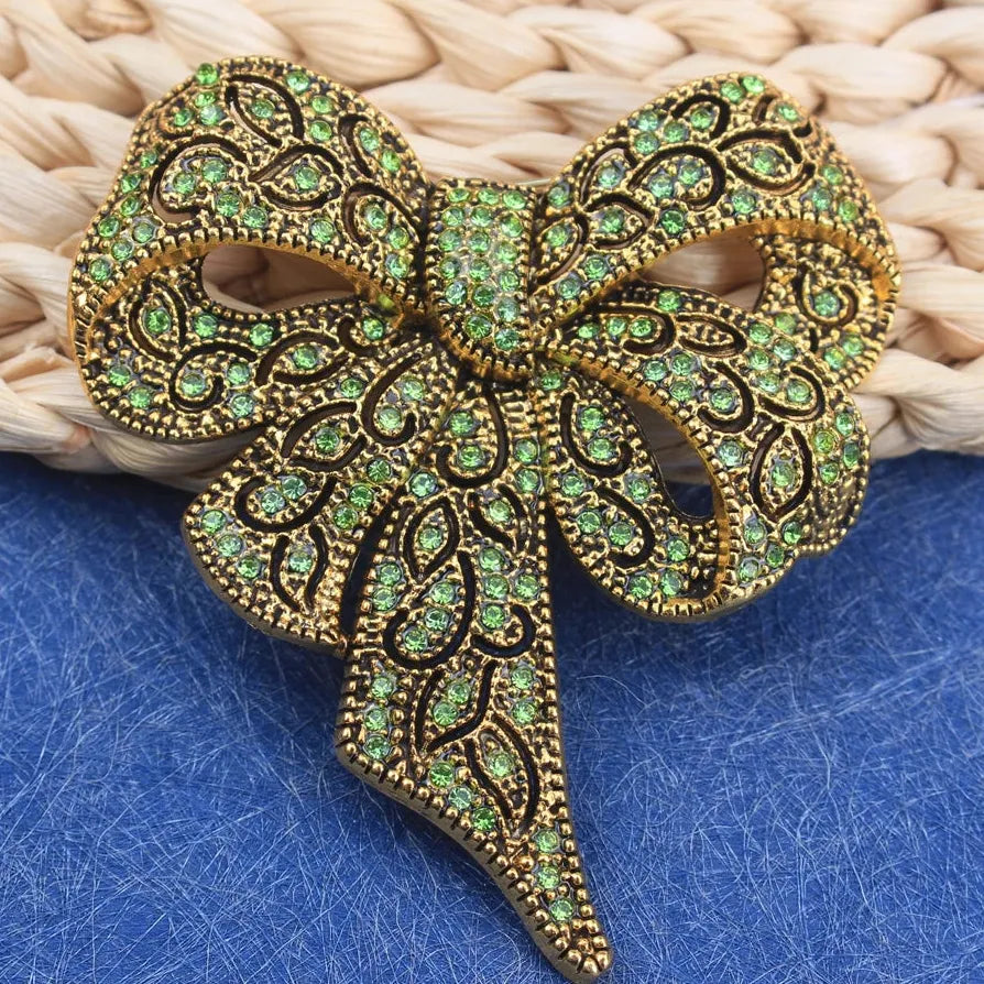 Rhinestone Elegant Bow Ladies Brooch Coat Pin Gift Accessory