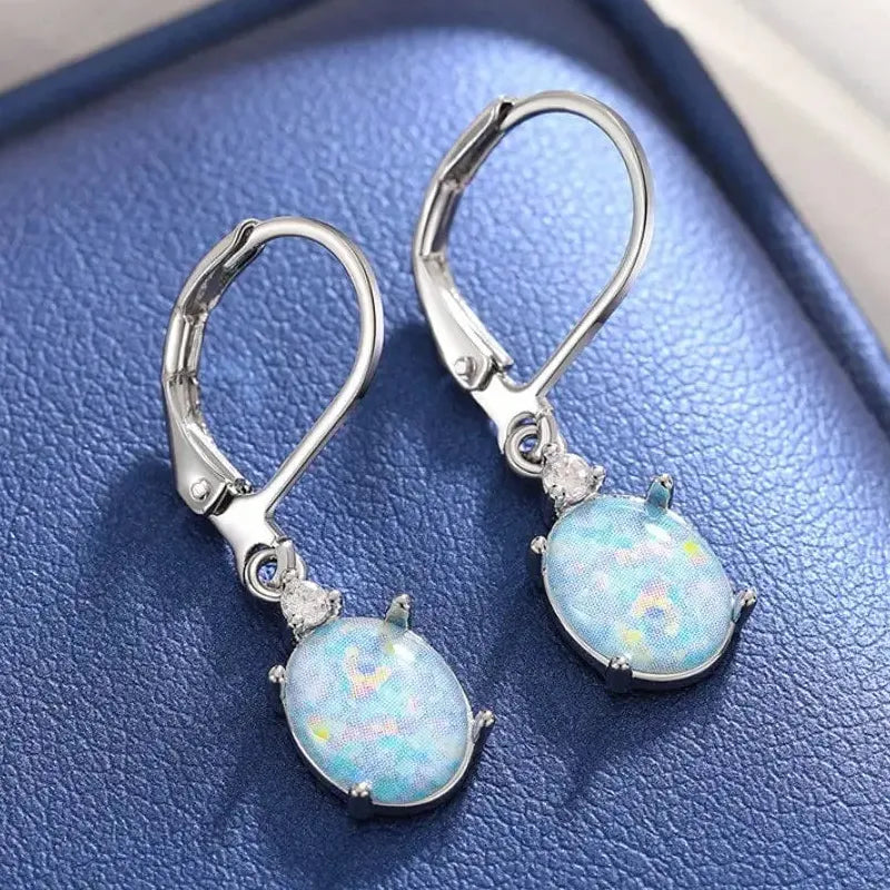 Copper Oval Cut Blue White Water Drop Dangle Earrings for Women Bohemian Jewelry