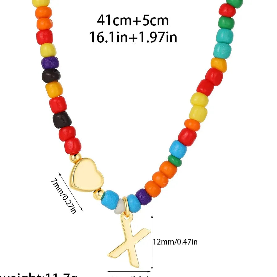 18k Gold Plated Alphabet Letter Pendant Necklace Beads Mini Heart Choker Women