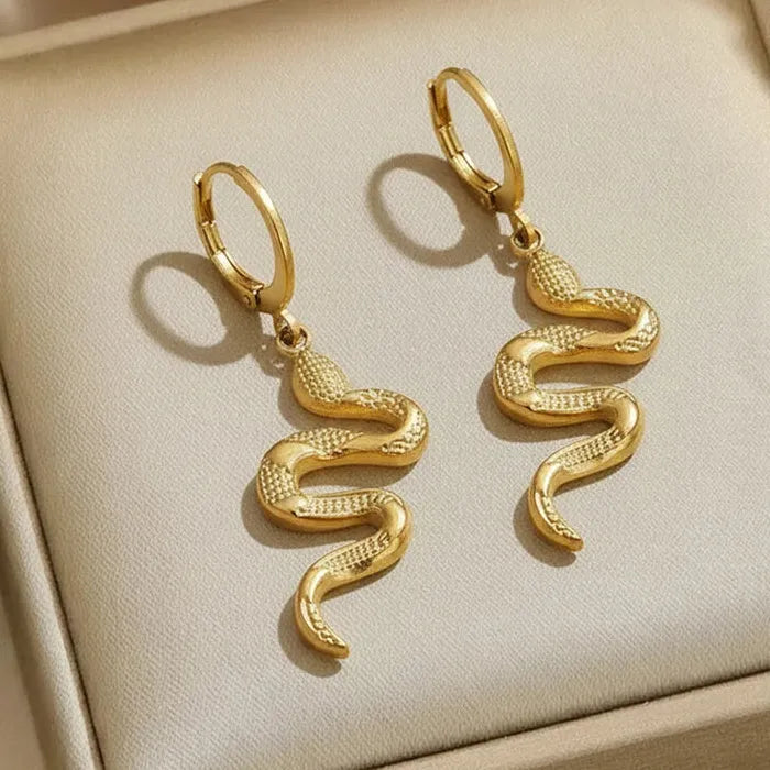 Stainless Steel Snake Drop Earrings Retro Animal Dangle Jewelry for Men Women