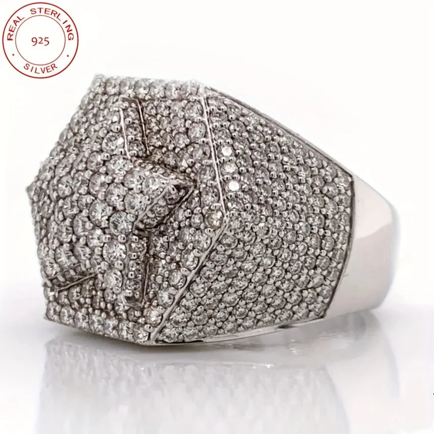 2025 Luxury 925 Sterling Silver Five Star Hip Hop Ring for Men – White Gold Plated Zircon