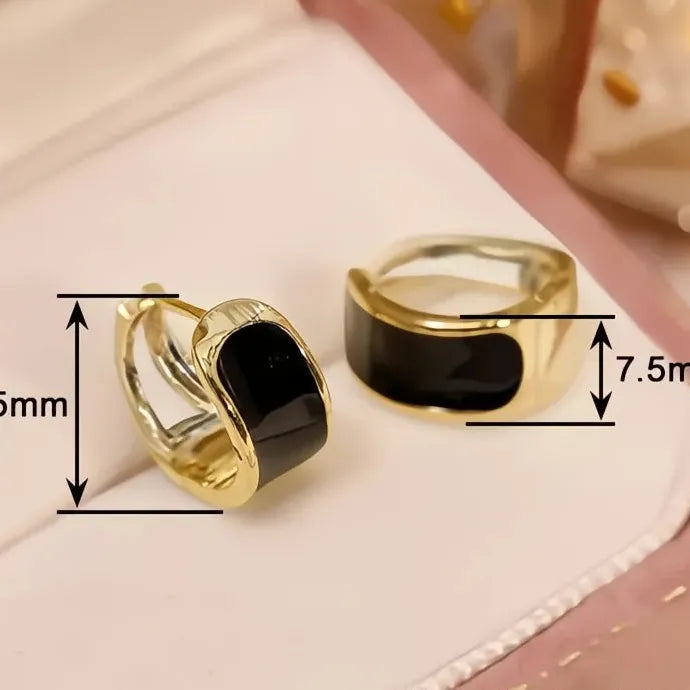 Black Enamel Gold Geometric Hoop Earrings Brass Epoxy Luxury Gift Women