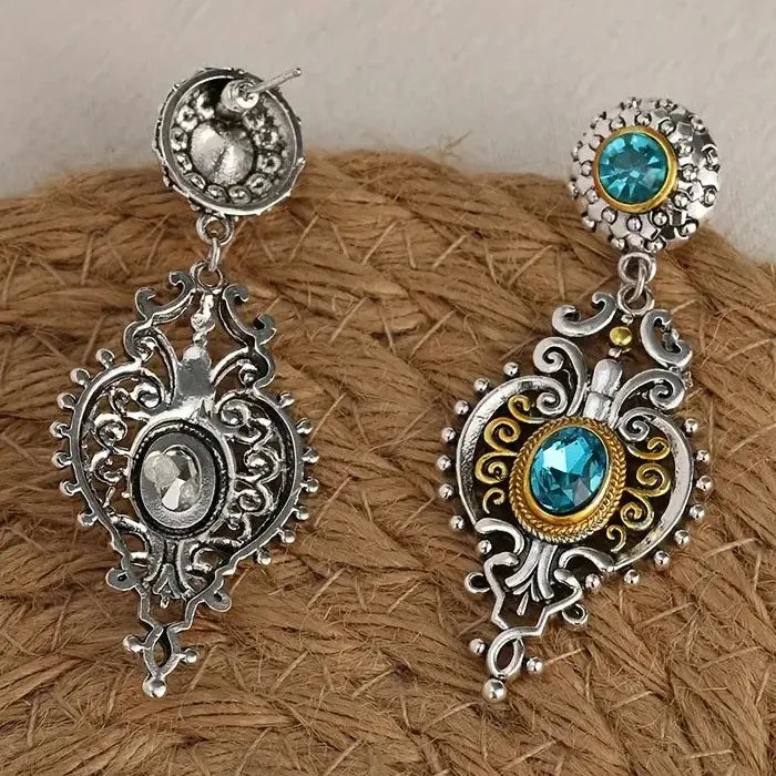 Retro Silver Drop Earrings for Women Long Glass Zinc Alloy Jewelry Hot Sale