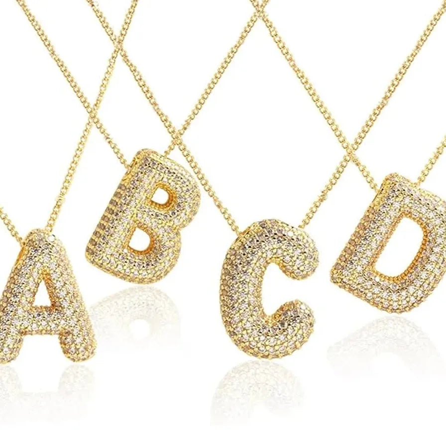 2026 Stainless Steel Bubble Letter A-Z Necklace Cubic Zirconia Pendant Women Girls