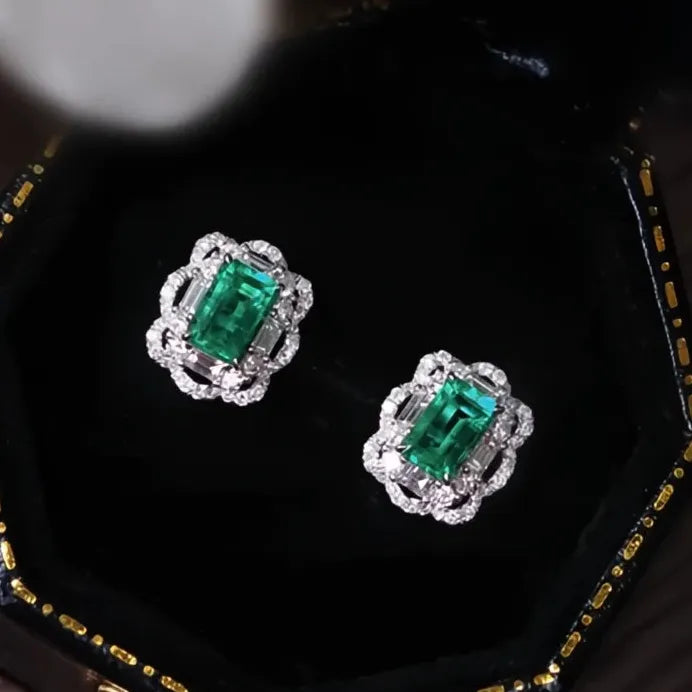 Green Geometric Cubic Zirconia Silver Stud Earrings Bridal Jewelry