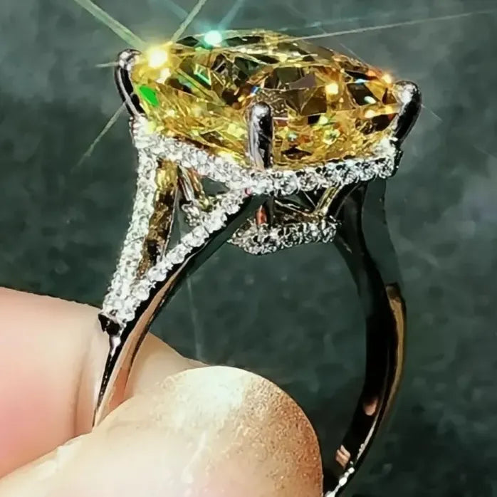 Women’s Yellow Square Cubic Zirconia Brass Geometric Wedding Ring Gift