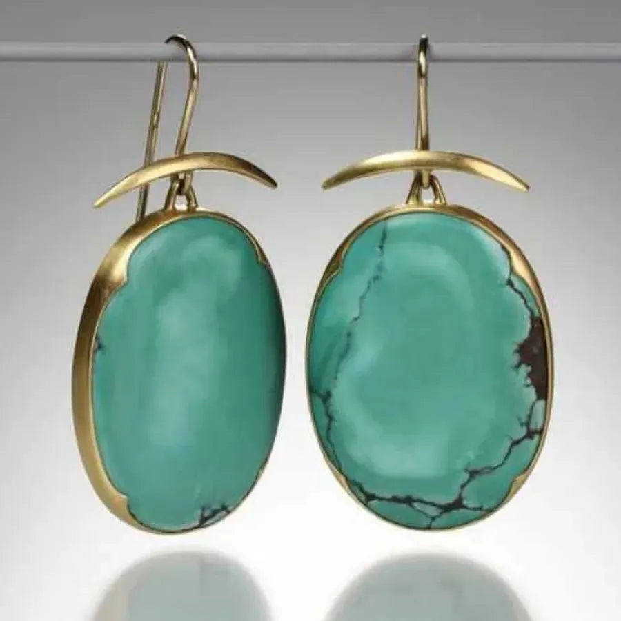 Bohemian Oval Metal Inlaid Synthetic Gemstone Hook Earrings for Women