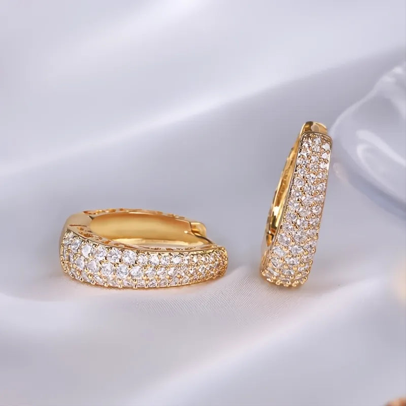 Luxury Gold Color Cubic Zirconia Paved Hollow Out Hoop Earrings for Women Fashion Jewelry
