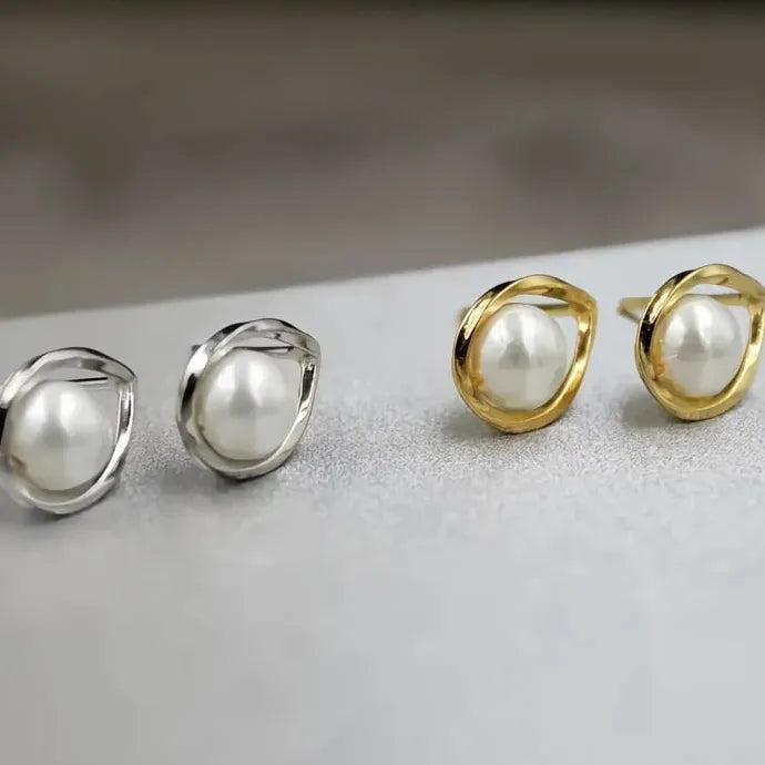 Simulated Pearl Stud Earrings Gold Silver Brass Minimalist Jewelry for Women