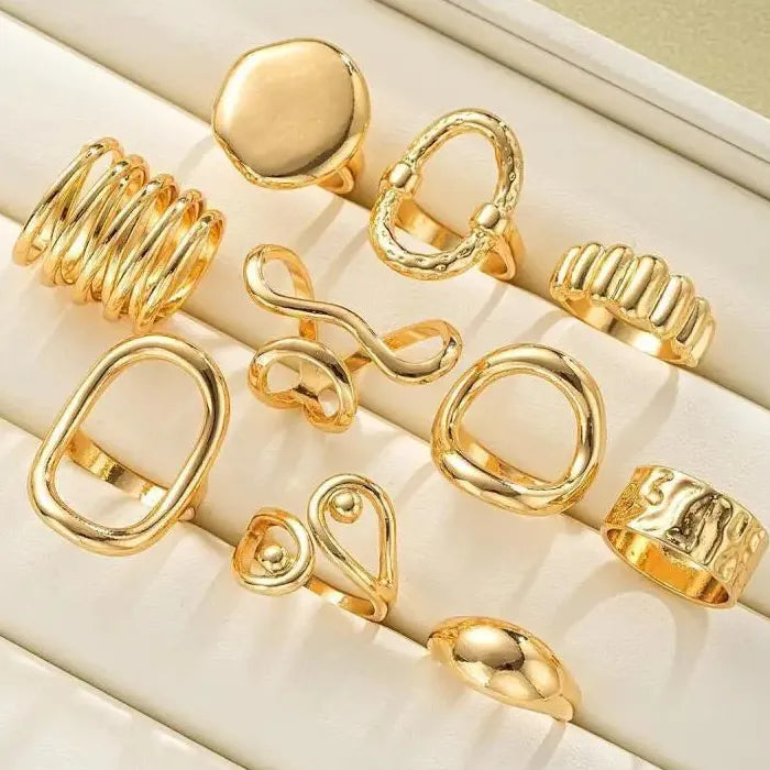 10Pcs Geometric Rings Set for Men Women Punk Hiphop Gold Silver Jewelry