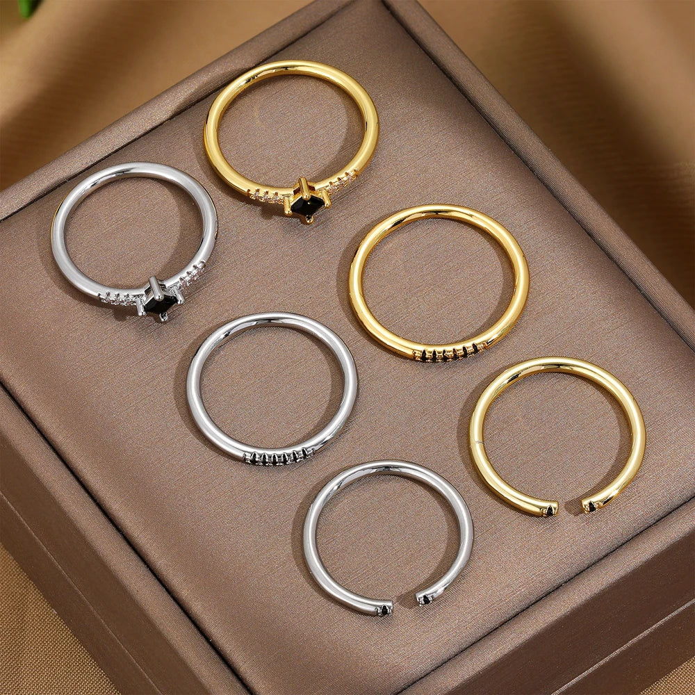 2026 3pcs Zircon Circle Ring Set Stainless Steel Wedding Bands Rust Proof Glossy