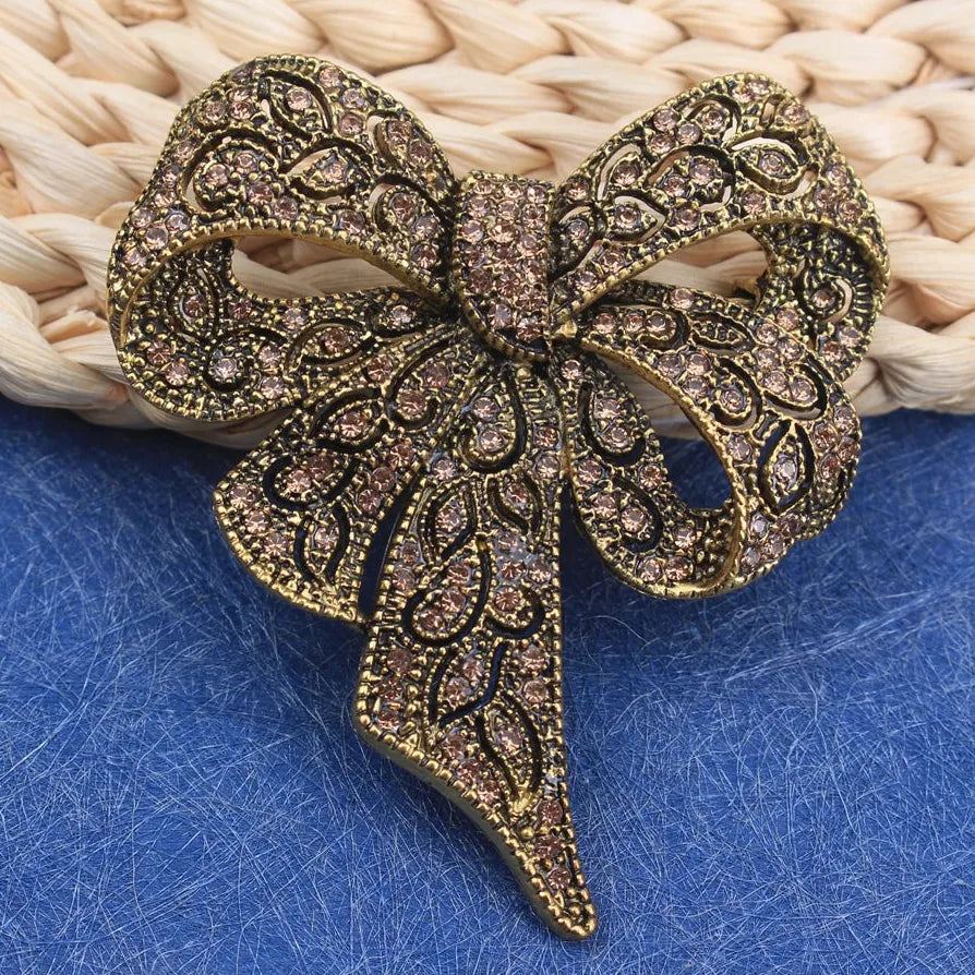 Rhinestone Elegant Bow Ladies Brooch Coat Pin Gift Accessory
