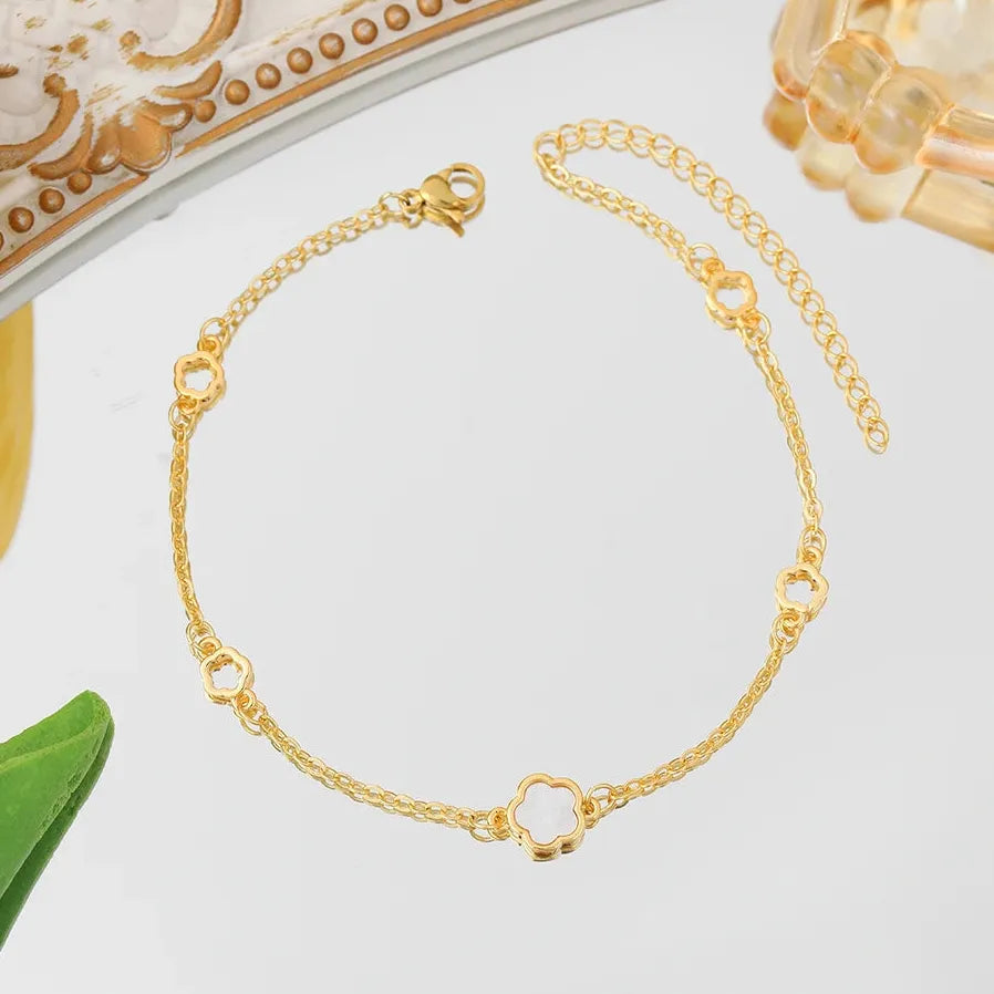 White Shell Opal Mini Flower Bracelet Stainless Steel 18K Gold Plated Adjustable Charm
