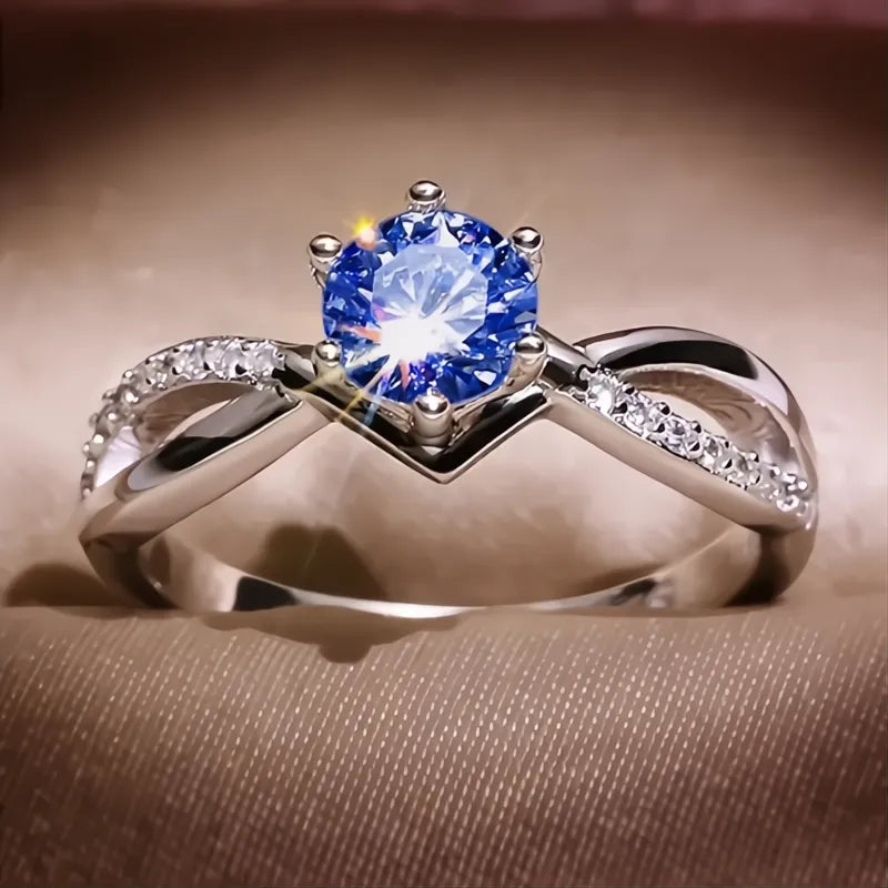 Trendy 6 Claws Cubic Zirconia Stone Ring for Women Silver Color Fashion Bridal Proposal Band
