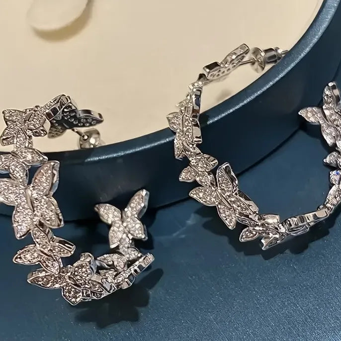 Butterfly Hoop Earrings Copper Alloy CZ Inlaid Elegant Jewelry Gift for Women