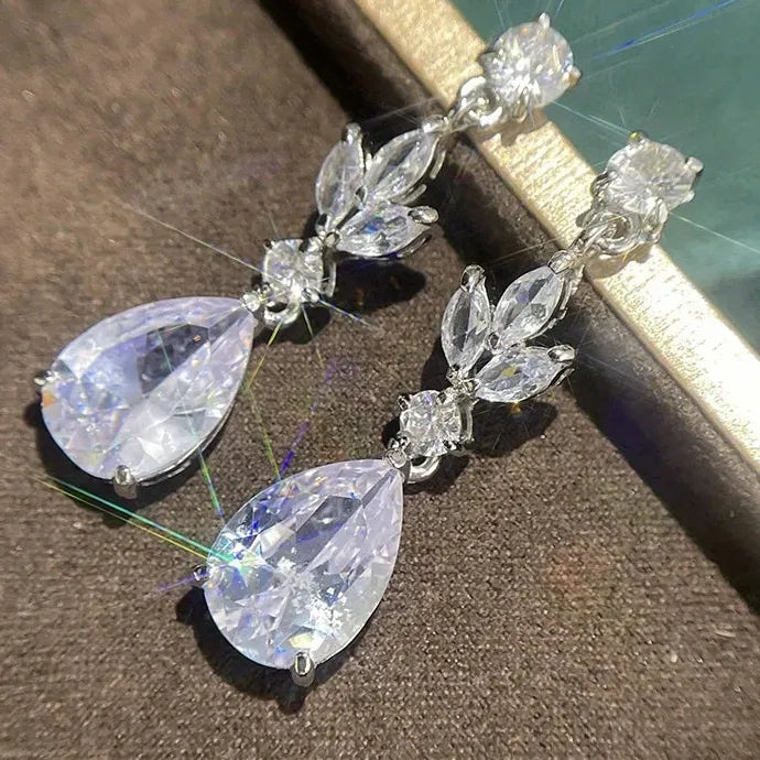 Sparkling Cubic Zirconia Water Drop Pendant Earrings for Wedding Banquet