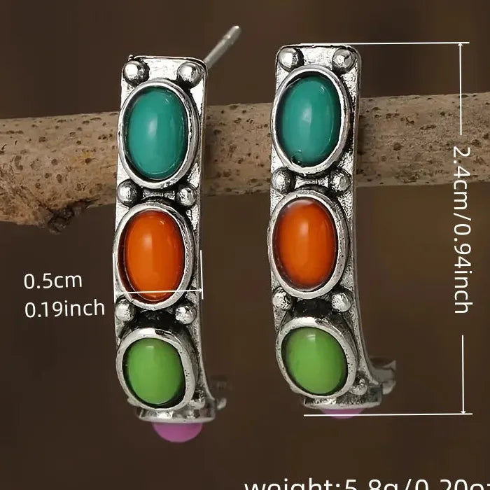 Bohemian Vintage Colored Gemstone Drop Earrings Zinc Alloy Women's Jewelry