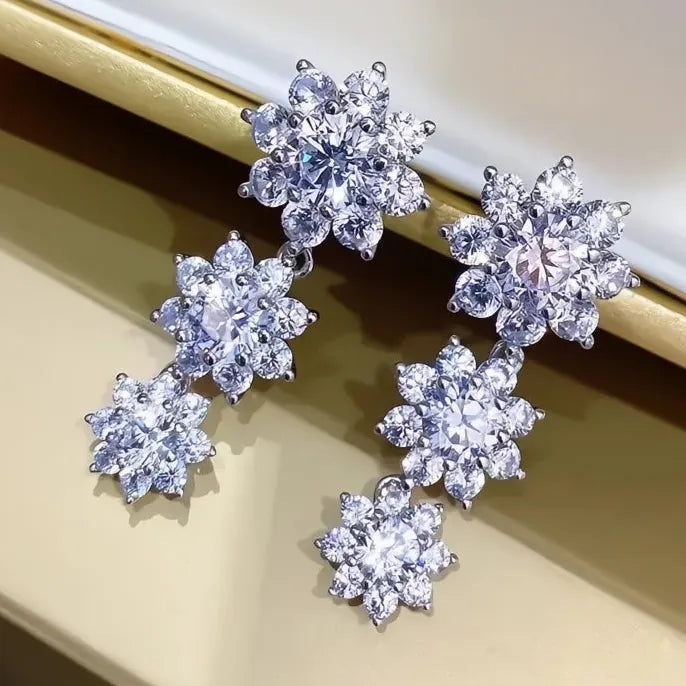Geometric Copper Alloy Stud Earrings with Cubic Zirconia for Women
