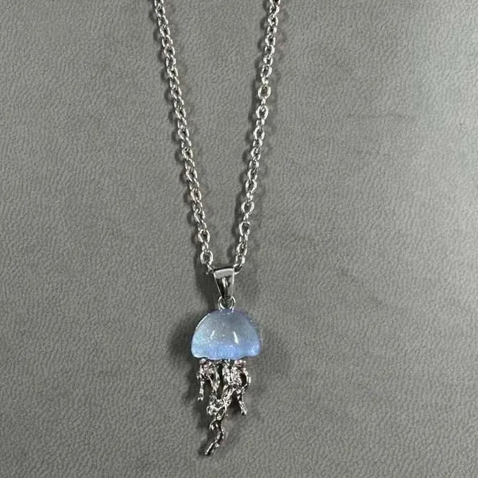 Blue Pink Jellyfish Pendant Necklace Women Y2K Charm Mood Tracker Gift