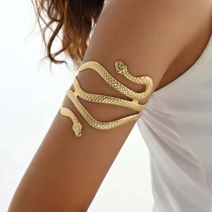 Vintage Gold Snake Shape Adjustable Cuff Bracelet for Women Symbolic Jewelry
