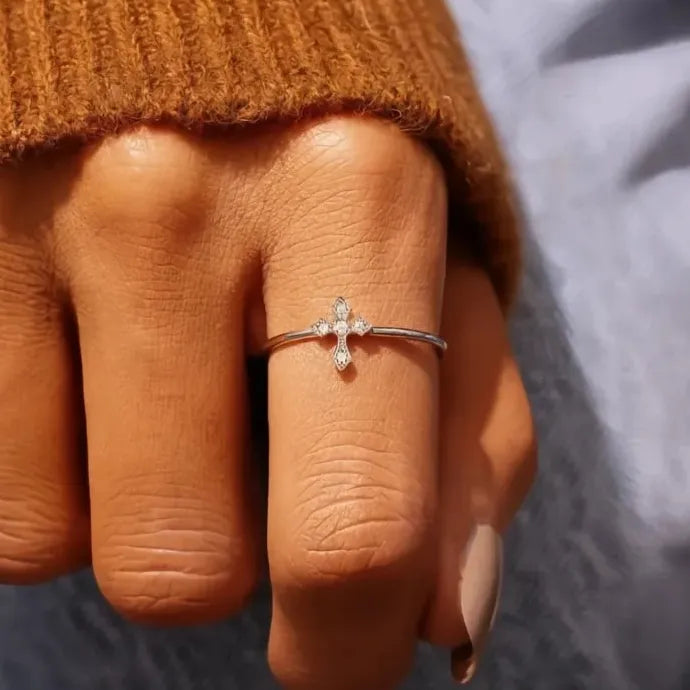 Cross Design Women’s Ring Dainty Chic Brass CZ Jewelry Versatile Fashion