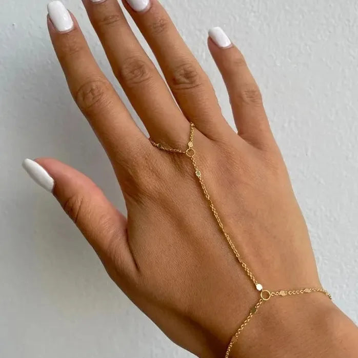 Gold Color Square Hand Chain Bracelet for Women Link Jewelry Gift