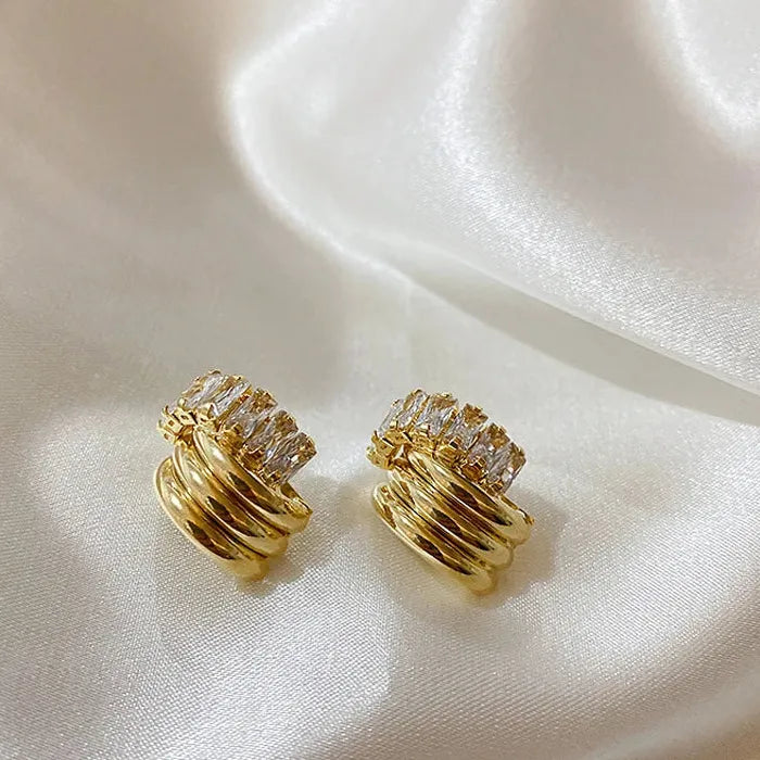 Vintage Crystal C-Shaped Drop Earrings Zinc Alloy Wedding Gift for Women