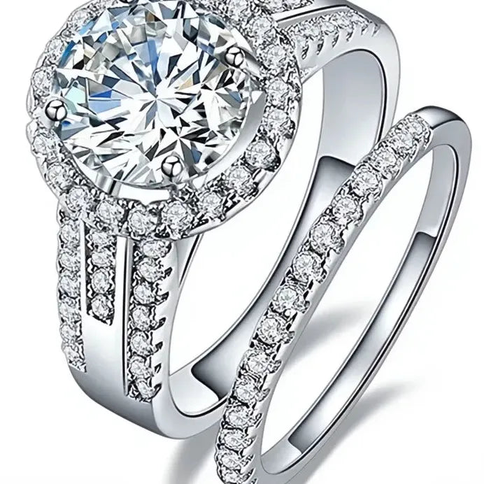 Brass Wedding Rings Set with Cubic Zirconia Bridal Jewelry for Women