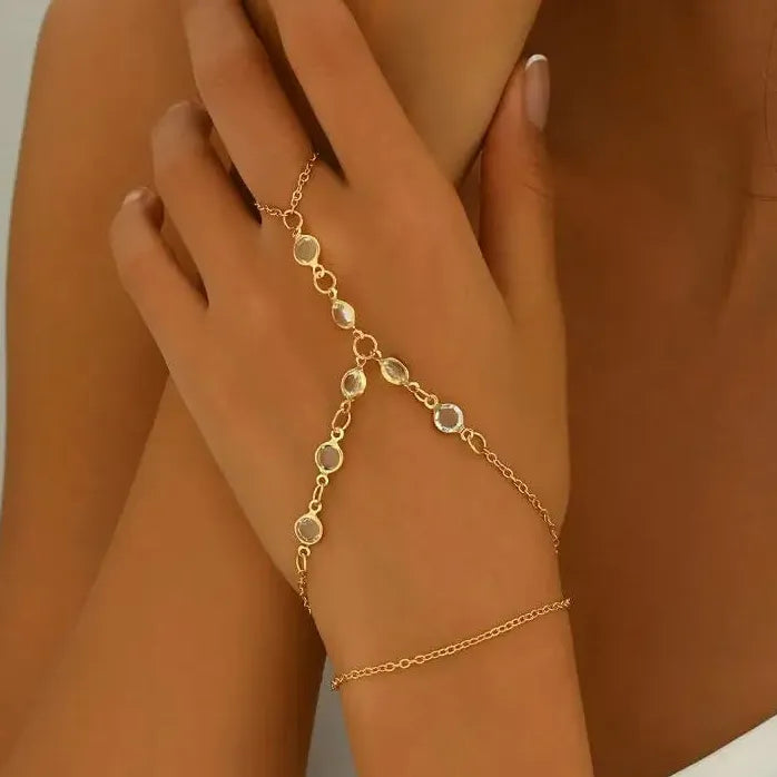 Multilayer Rhinestone Beaded Bracelet Ring for Women Party Jewelry Gifts