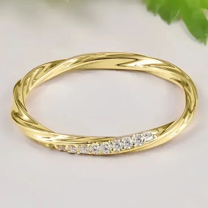 Thin Geometric Brass Ring for Women with Shiny Cubic Zirconia Finger Accessory