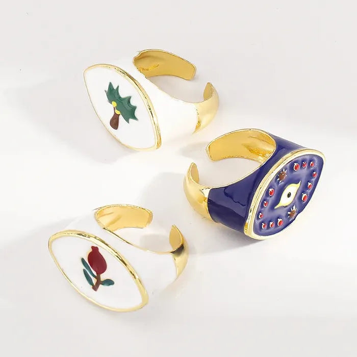 Adjustable Flower Tree Leaf Eye Rings for Women Men Gift 2025 Vintage Jewelry