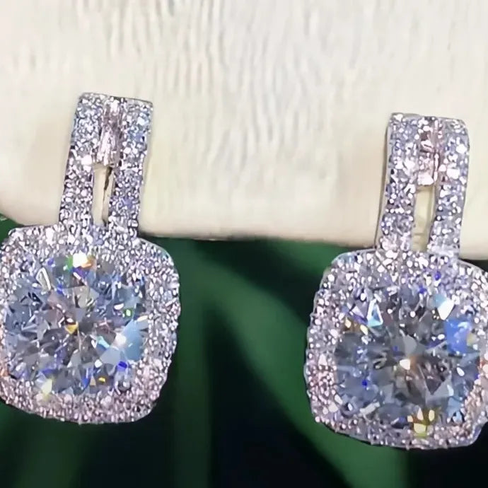 Silver Geometric CZ Stud Earrings Women Bling AAA Zirconia Jewelry Brass