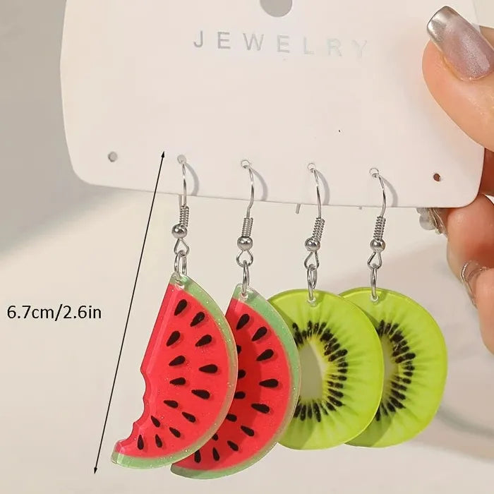 Watermelon Kiwi Acrylic Drop Earrings for Women Trendy Fruit Jewelry 2026