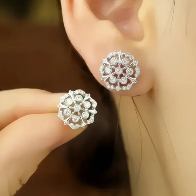 Geometric Flower Cubic Zirconia Stud Earrings for Women Wedding Party
