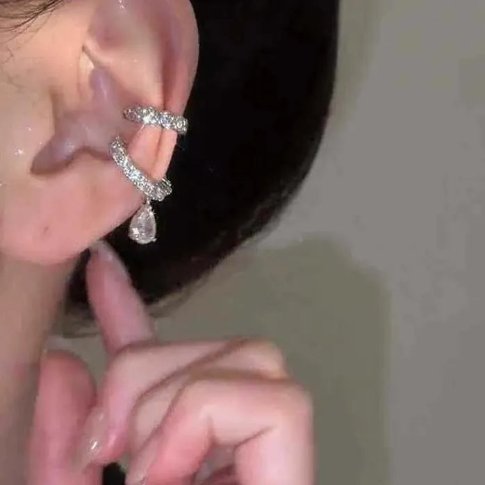 Delicate Zircon Hollow Five Petal Flower Clip Earrings Ear Cuff Women Gift