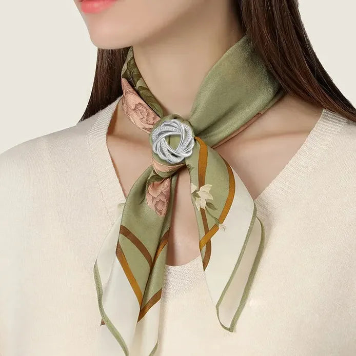 Floral Silk Scarf Pin Brooch for Women Elegant Jewelry Gift